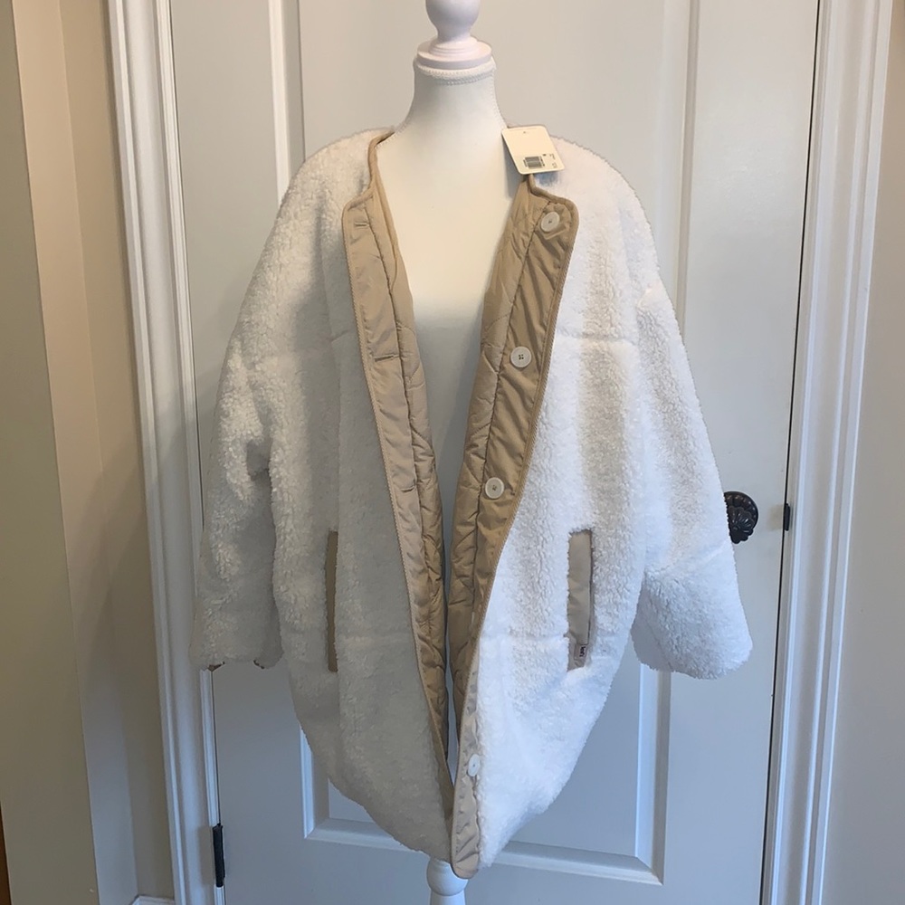 🍁NWT Levi’s MARLOWE oversized reversable Sherpa jacket coat - Picture 4 of 12